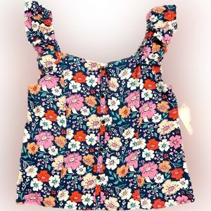 Cute, Flutter sleeve summer tank top, floral navy blue